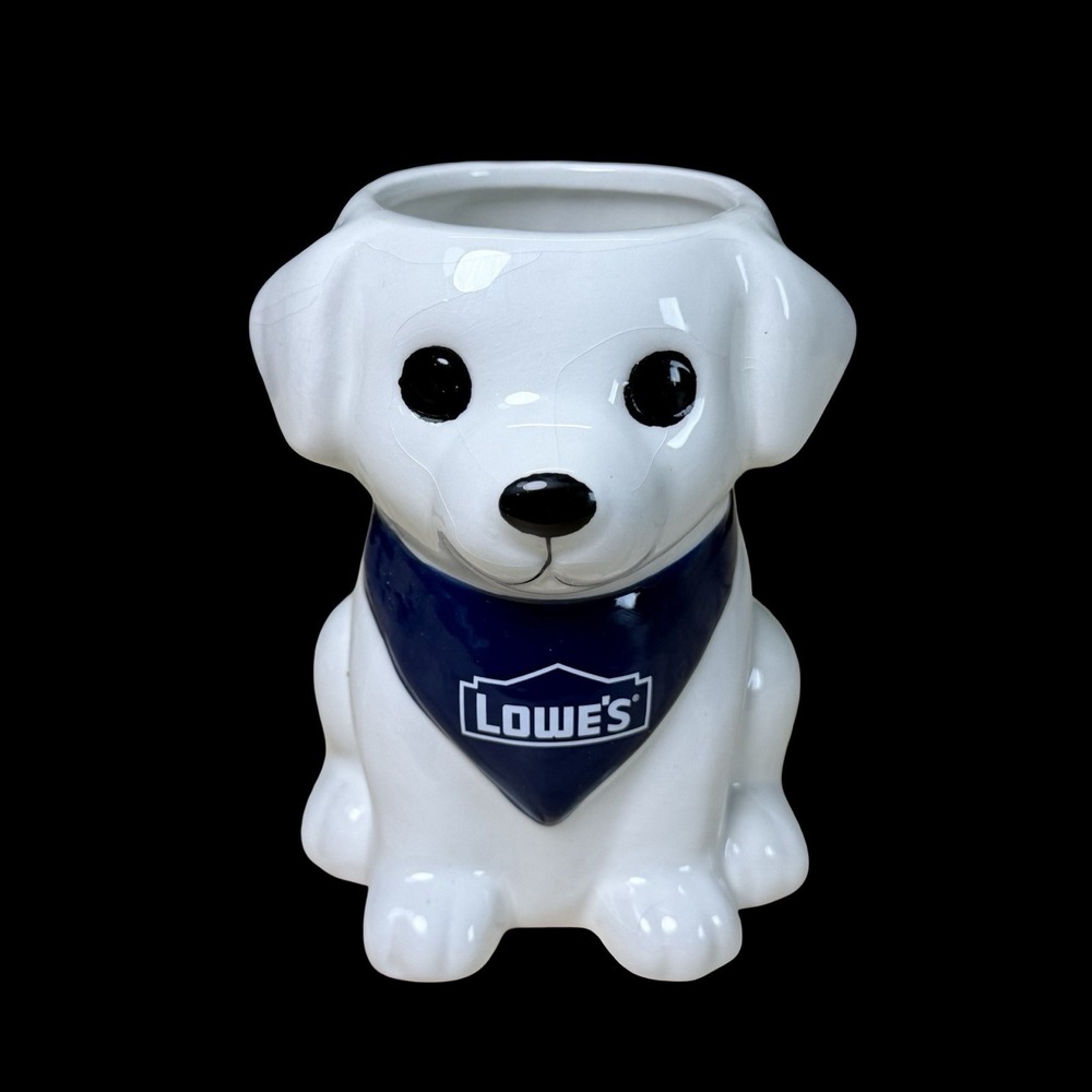 Lowe's Dog Planter Ceramic Puppy Pot Succulent Holder White Blue Decor READ